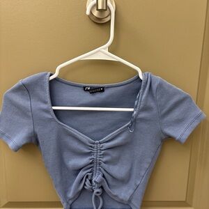 Zara Light Blue Ruched Crop Top